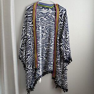 Trina Turk Zebra Print Kimono Swim Cover Up Travel Resort Beachy Pool